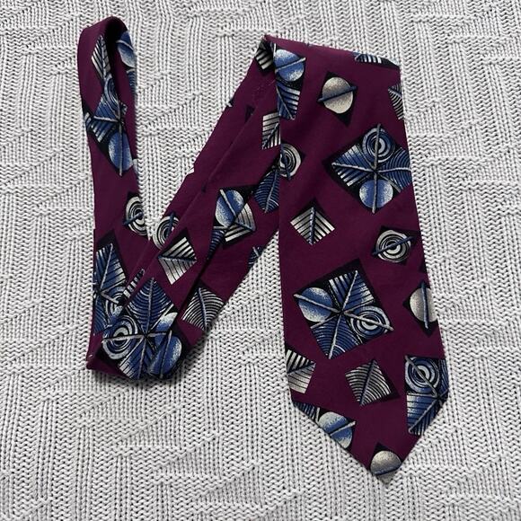 Vintage 80s Dior maroon abstract print silk tie - Picture 1 of 5